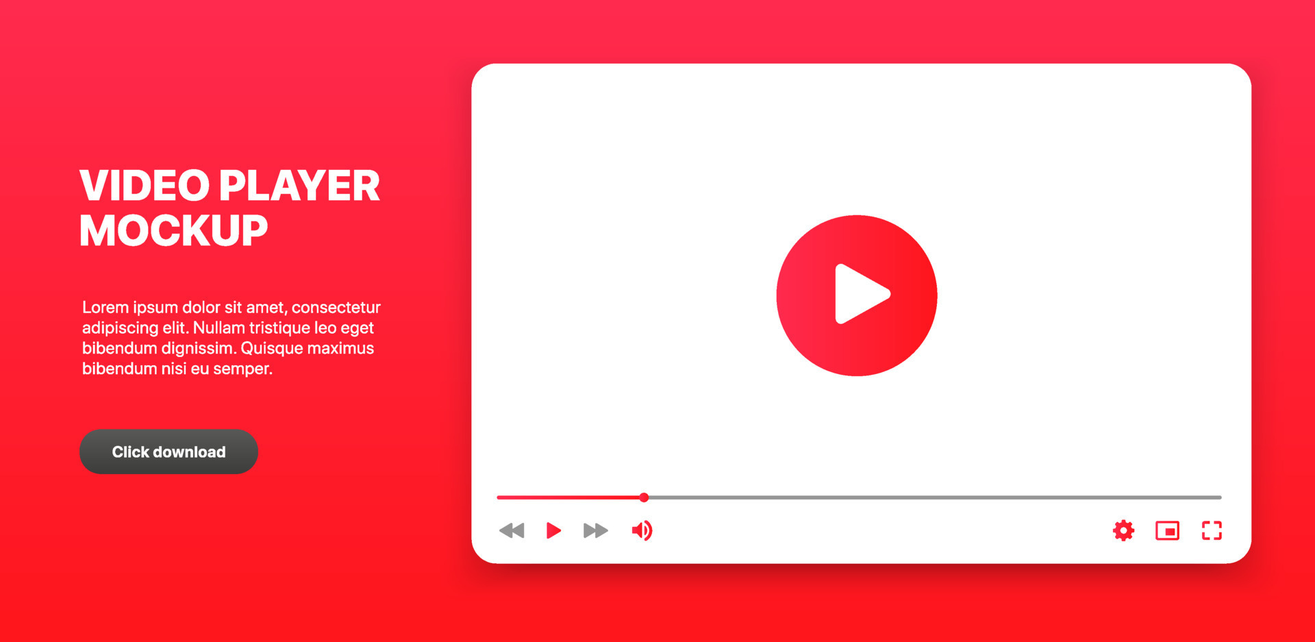 Video player interface isolated on white background. Video streaming