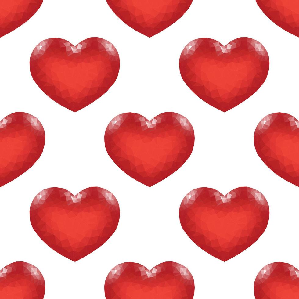 Seamless Pattern with Red Low Poly Heart. Symbol of Love. Vector illustration