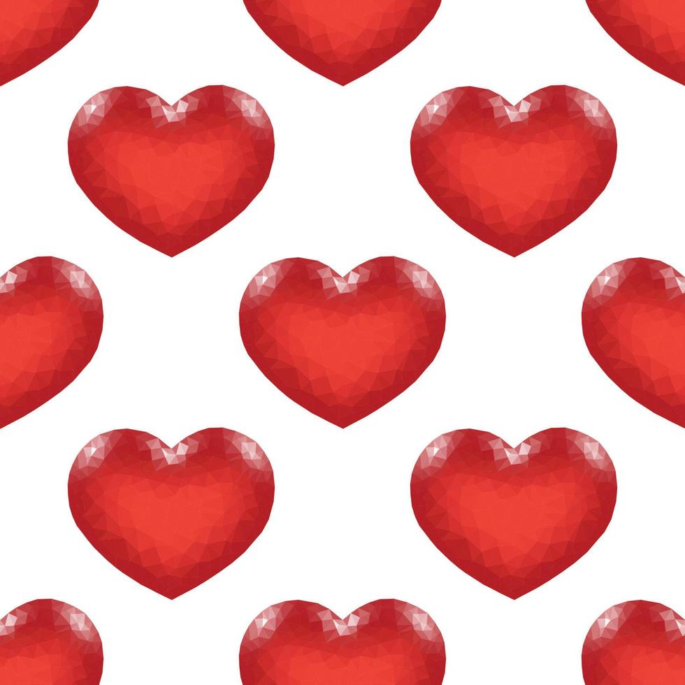 Seamless Pattern with Red Low Poly Heart. Symbol of Love. Vector illustration