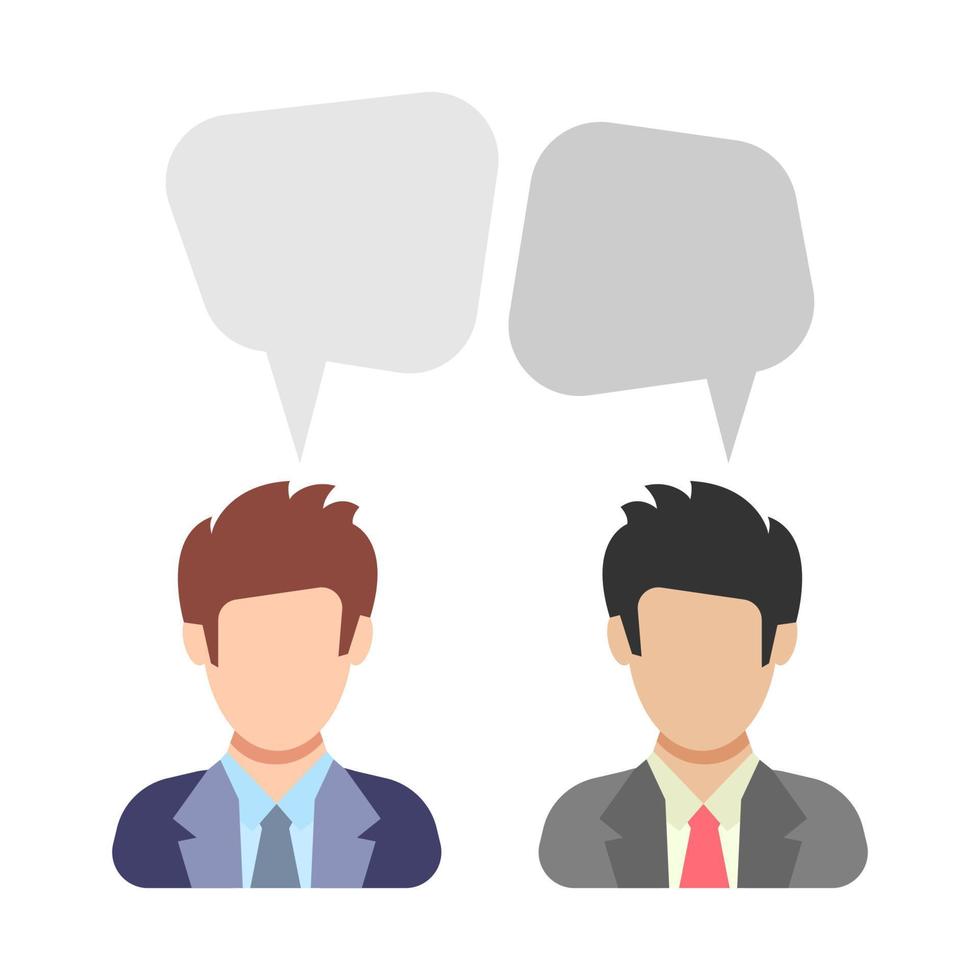 Dialogue. Two men are talking. Discussion between men in business suits. People icon in flat style. Vector illustration
