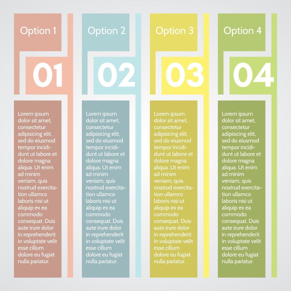 Four elements of infographic design. Step by step infographic design template. Vector illustration