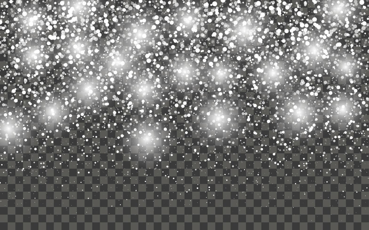 Snowfall and falling snowflakes on dark transparent background. White snowflakes and Christmas snow. Vector illustration