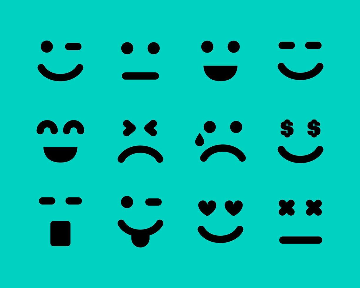 caras de dibujos animados con emociones. conjunto de doce emoticonos diferentes. ilustración vectorial vector