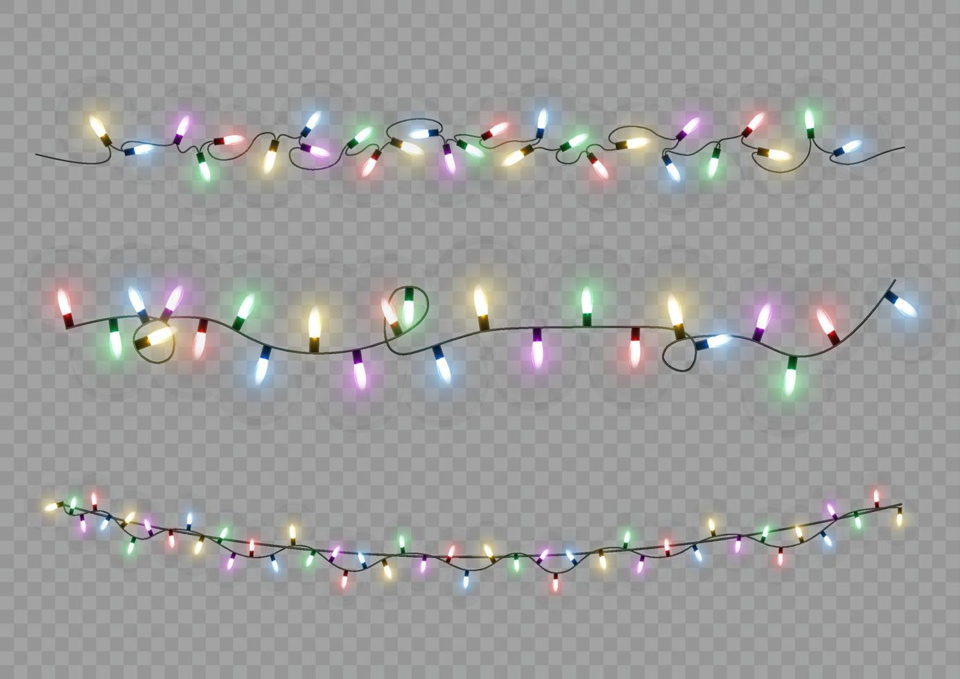 luces de Navidad. línea vectorial con bombillas de luz incandescente. conjunto de ilustración de lámpara de neón led de guirnalda brillante de navidad dorada. vector