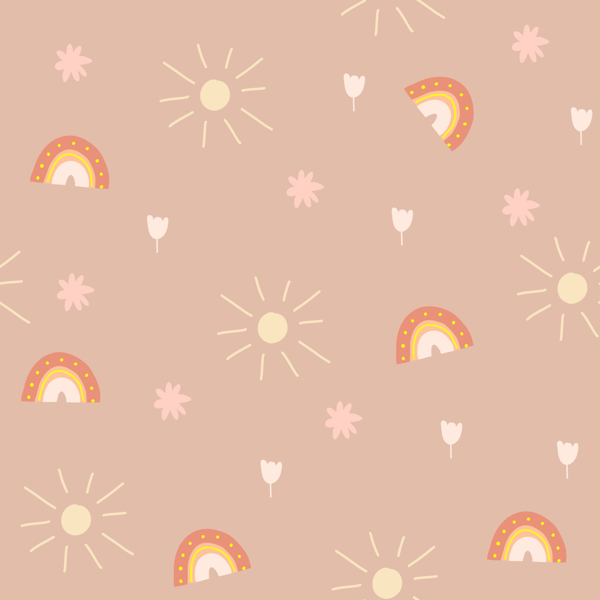 seamless pattern with sun,flowers and rainbows,childish print for ...