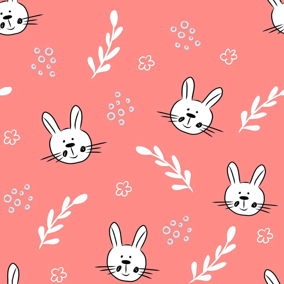 patrón impecable con una linda cabeza de conejito dibujada a mano en estilo garabato, ilustración de Pascua con conejo, decoración navideña, estampado para envolver papel, textil y tela, moda infantil vector