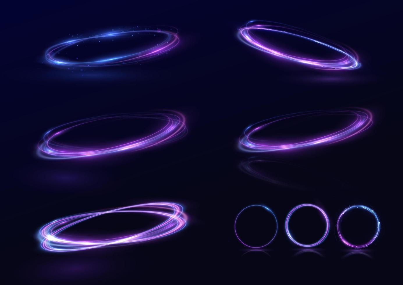 Neon swirl. Curve blue line light effect. Abstract ring background with glowing swirling background. Energy flow tunnel. Blue portal, platform. Magic circle vector. Luminous spiral. vector