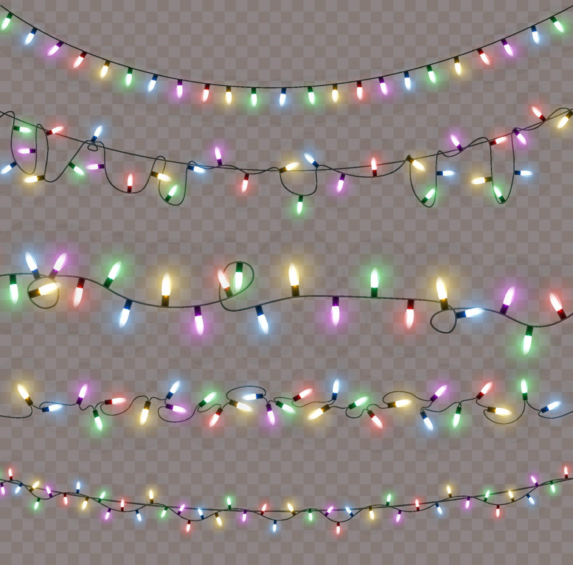 Christmas lights. Vector line with glowing light bulbs.Set of golden