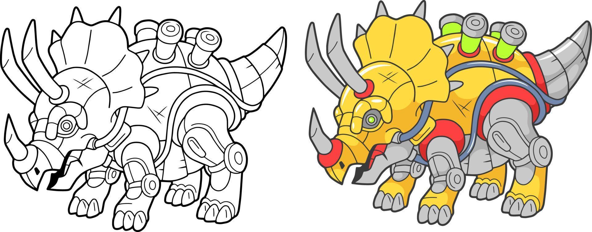 cartoon robot dinosaur triceratops, coloring book, funny illustration vector