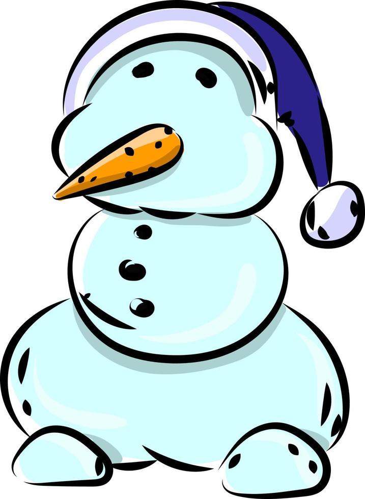 Sad snowman, illustration, vector on white background.