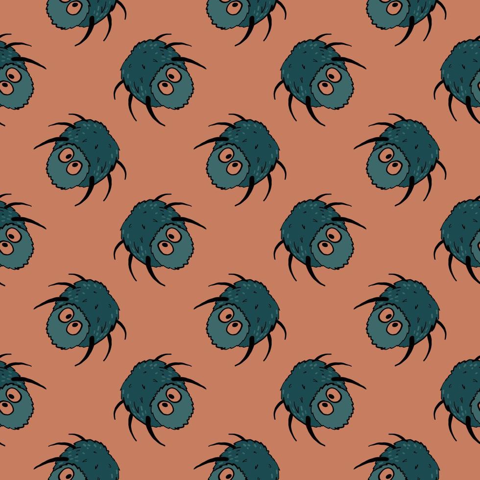 Small spiders, seamless pattern on a orange background. vector