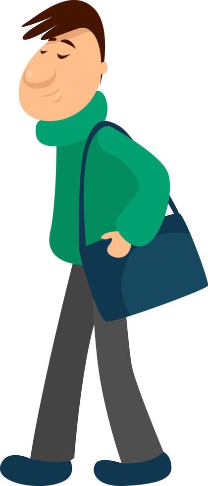 Man with a laptop bag, illustration, vector on a white background.