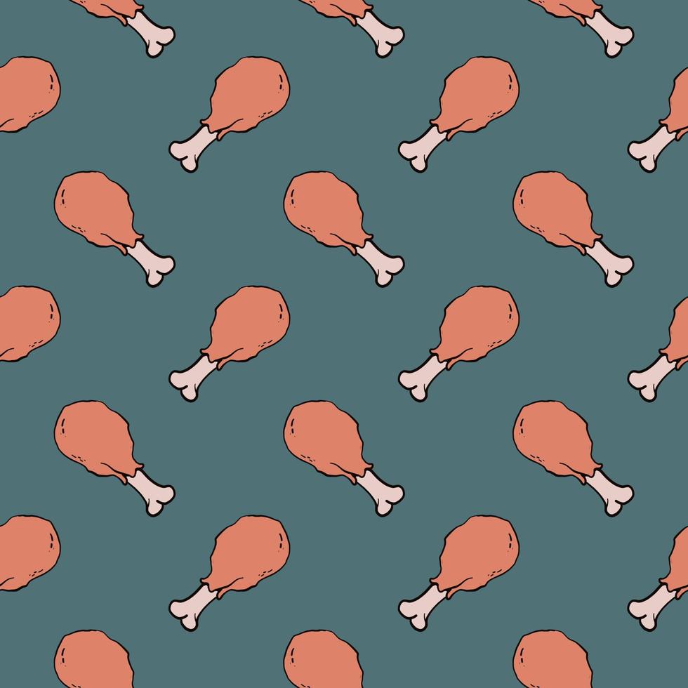 Chicken leg, seamless pattern on blue background. 13470248 Vector Art
