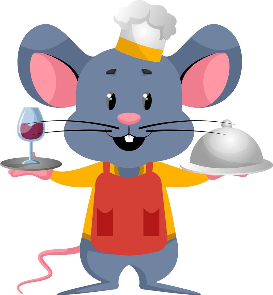 Mouse cooking, illustration, vector on white background.