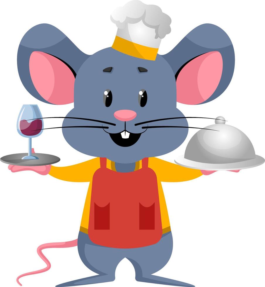 Ratón de cocina, ilustración, vector sobre fondo blanco.