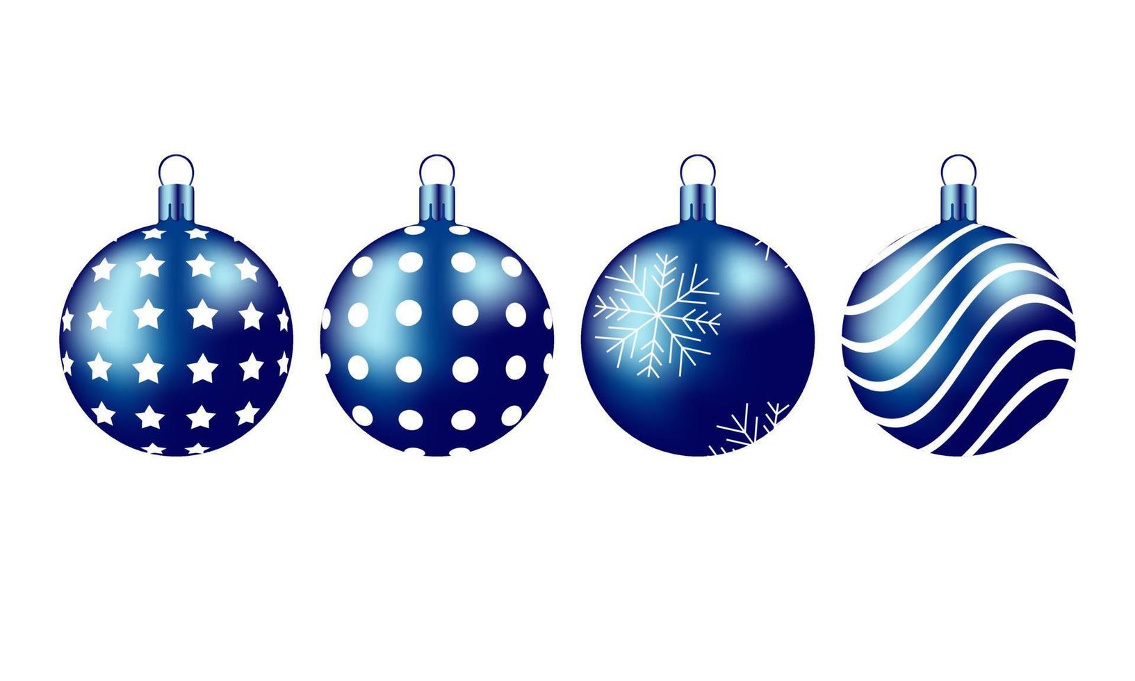 Set of blue Christmas balls with different patterns. Vector illustration