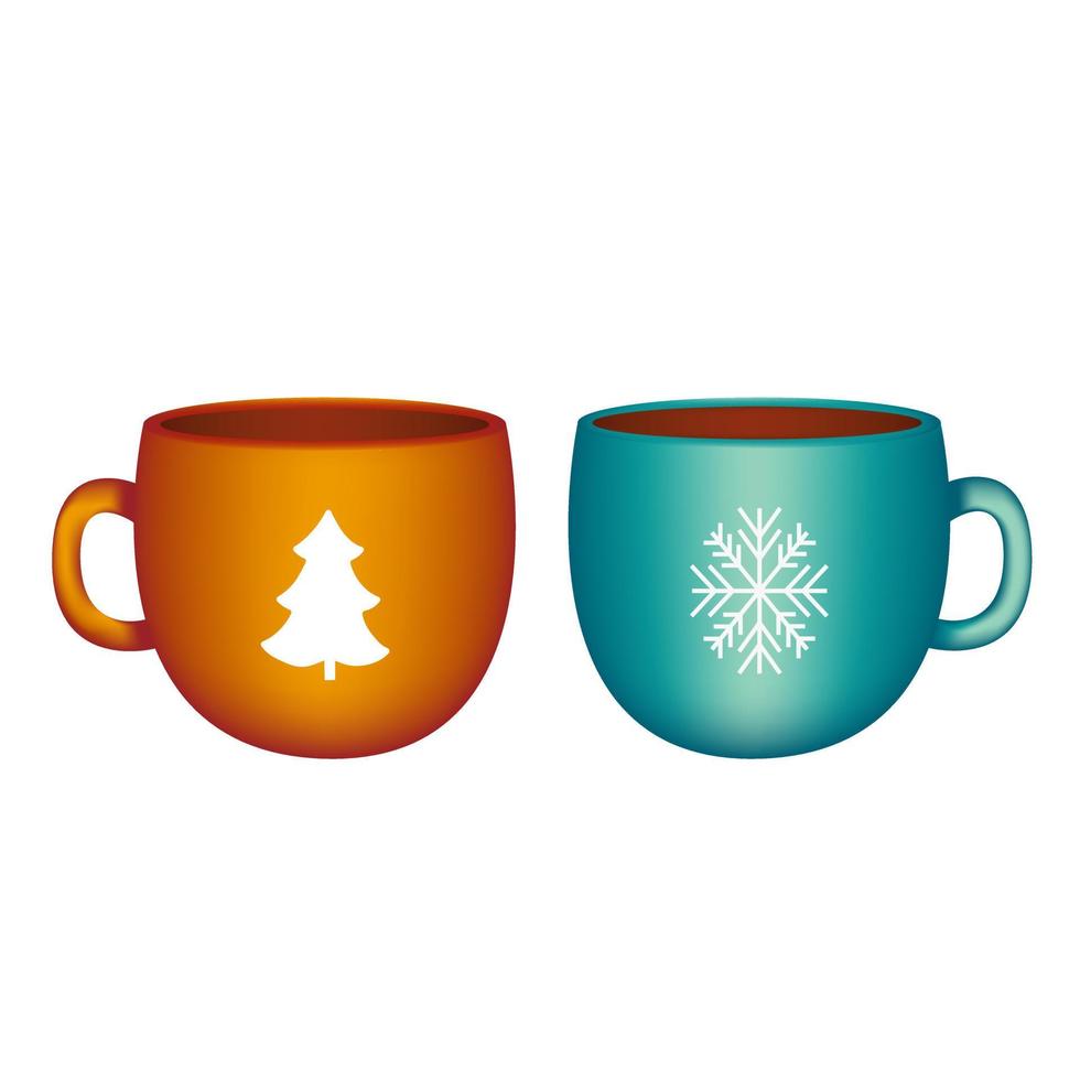 Two Christmas cups of drinks on a white background vector