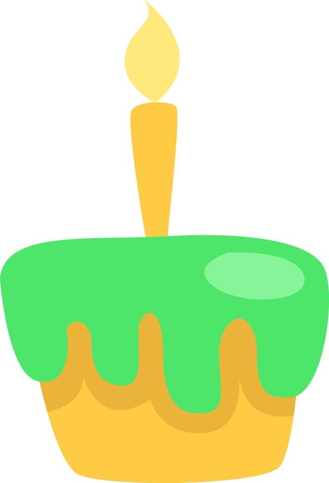 Green cake with candle, illustration, vector on a white background.