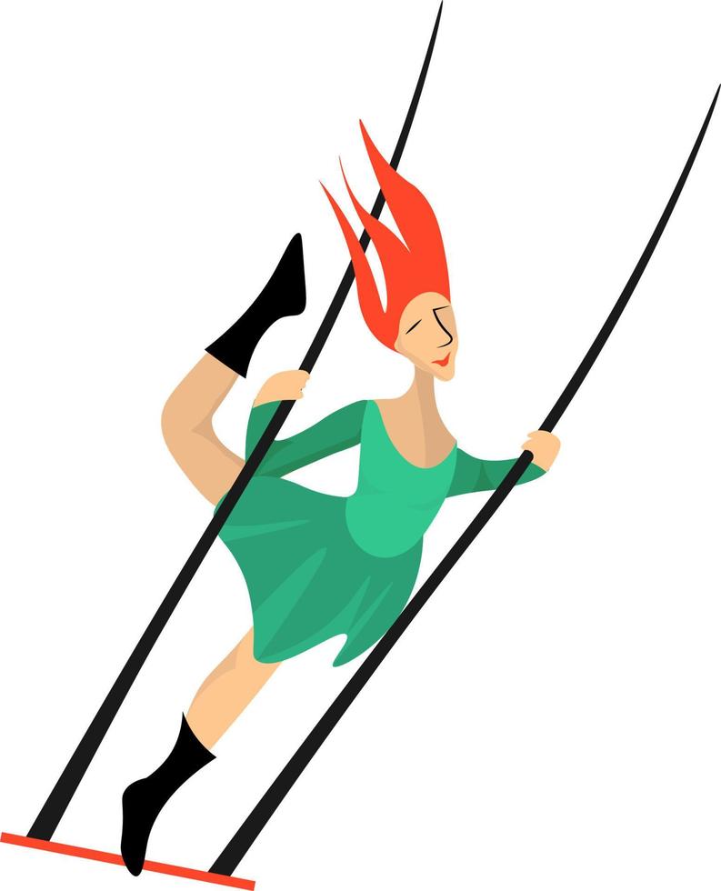 Trapecista femenina, ilustración, vector sobre fondo blanco.