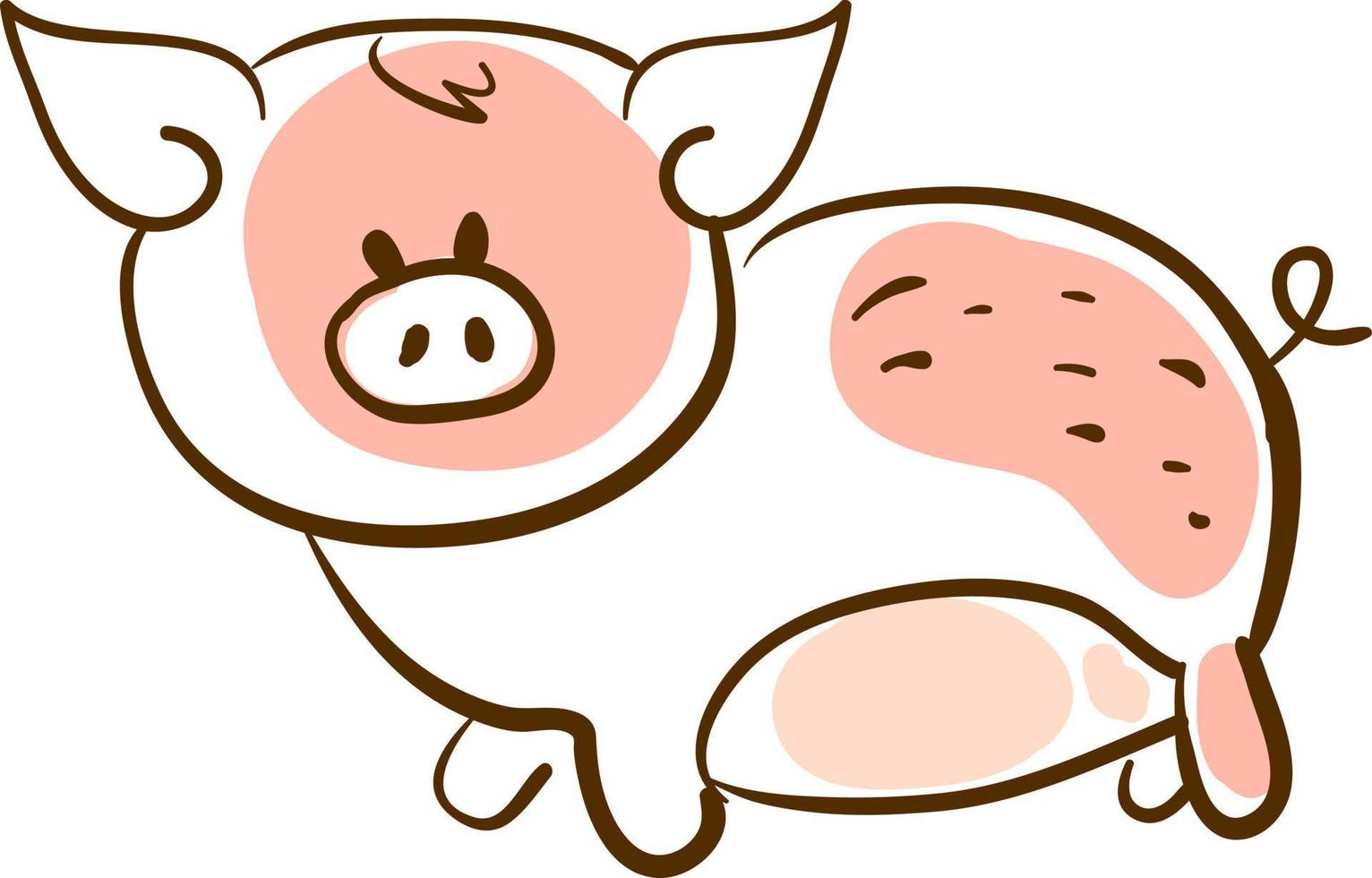 Pig drawing, illustration, vector on white background.