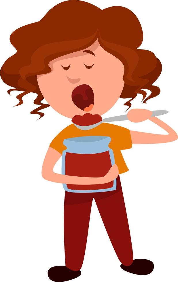 Girl eating jam, illustration, vector on white background 13470297