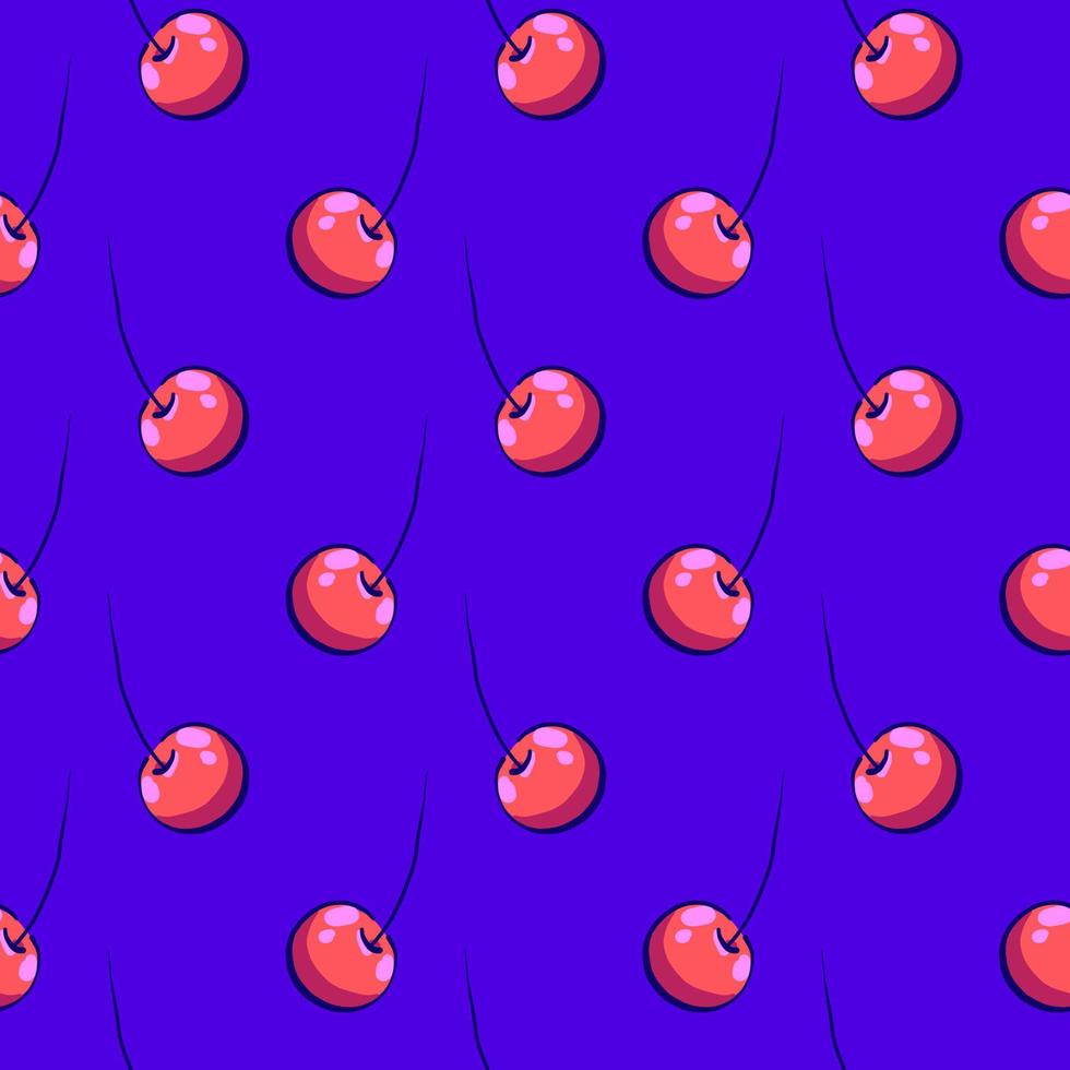 Small  cherry , seamless pattern on a dark blue background. vector