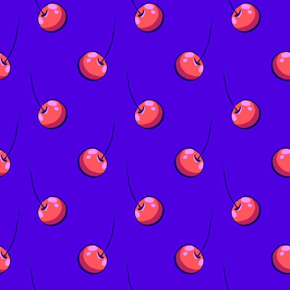 Small  cherry , seamless pattern on a dark blue background. vector