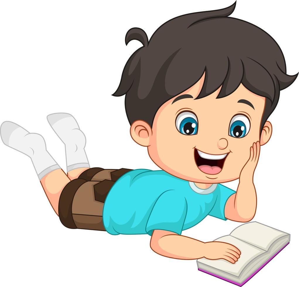 Cute little boy laying and reading a book vector