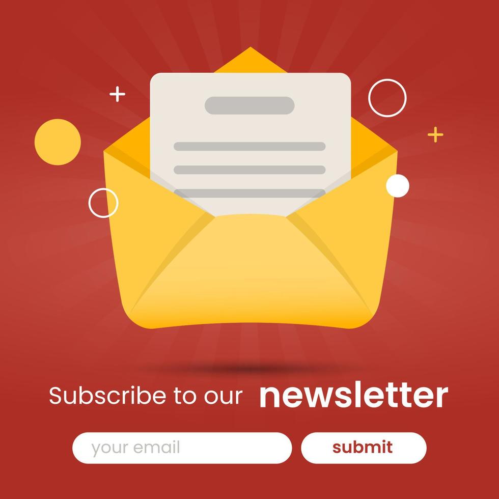 Modern yellow newsletter illustration with red background vector