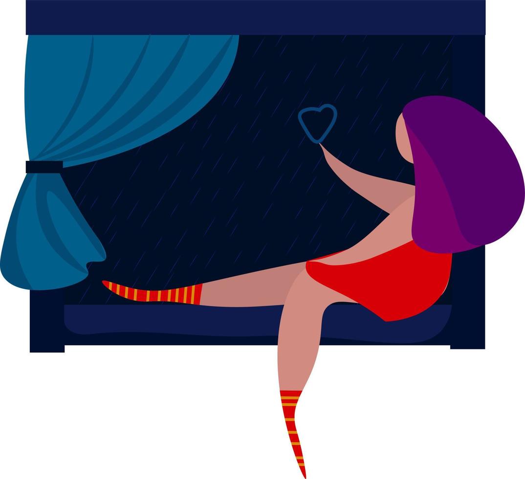 niña viendo la lluvia, ilustración, vector sobre fondo blanco