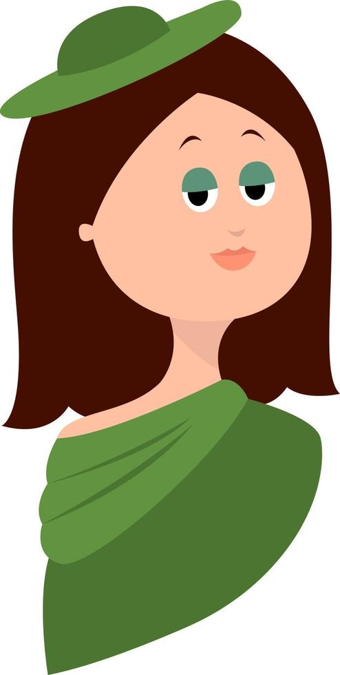 Chica con sombrero verde, ilustración, vector sobre fondo blanco.