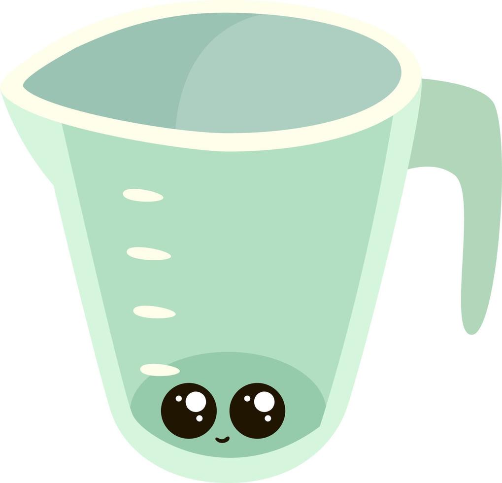 Cute taza de medir, ilustración, vector sobre fondo blanco.