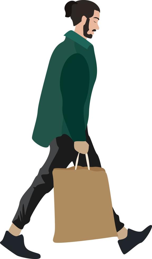 Man with bag, illustration, vector on white background.