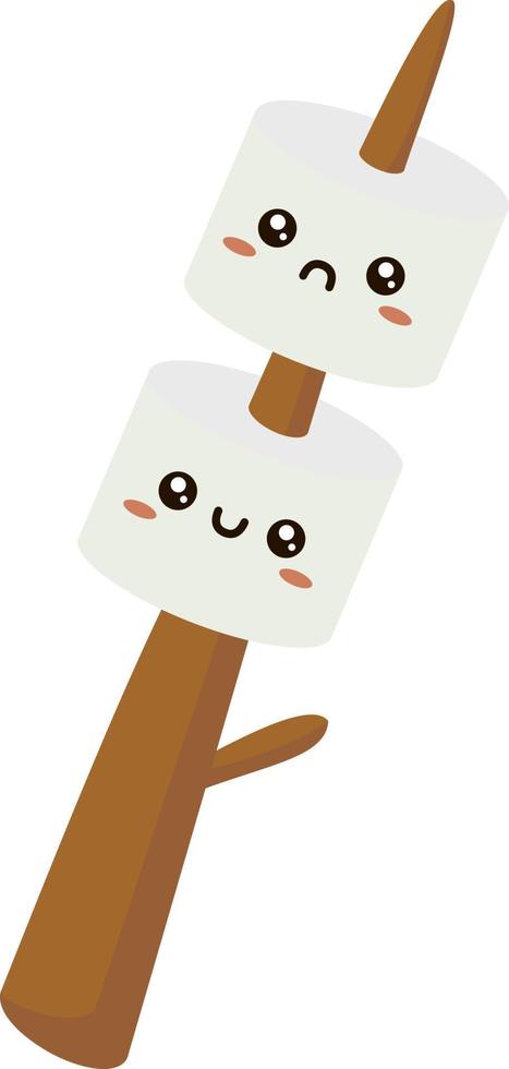 Marshmallow on stick, illustration, vector on white background.