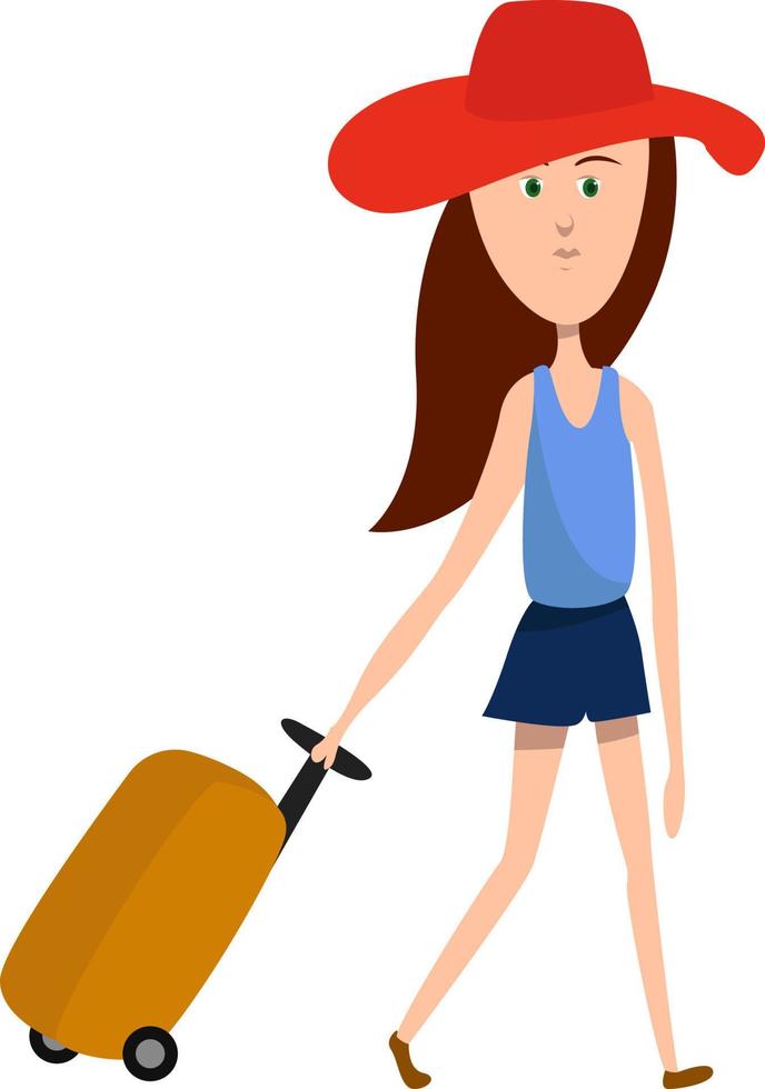 mujer yendo de vacaciones, ilustración, vector sobre fondo blanco