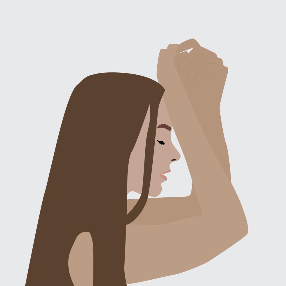 Girl with hands on her head, illustration, vector on white background.