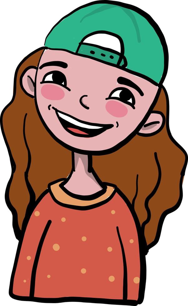 niña feliz con gorra, ilustración, vector sobre fondo blanco