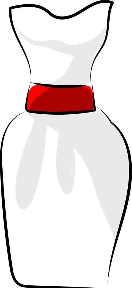 White dress with red belt, illustration, vector on white background.