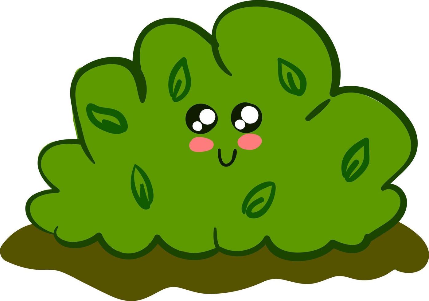 Green bush with eyes, illustration, vector on white background.