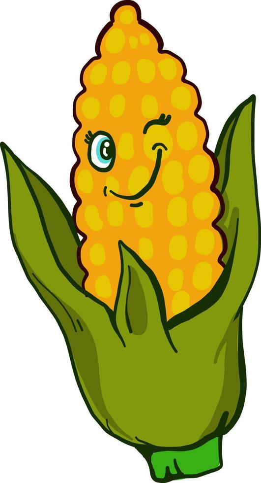 Winking corn, illustration, vector on a white background.
