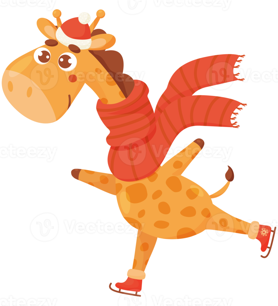 süße Wintergiraffe läuft Schlittschuh png