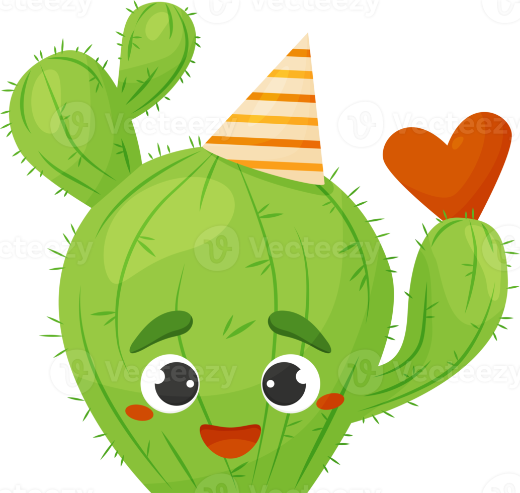 cute cactus character in birthday hat png
