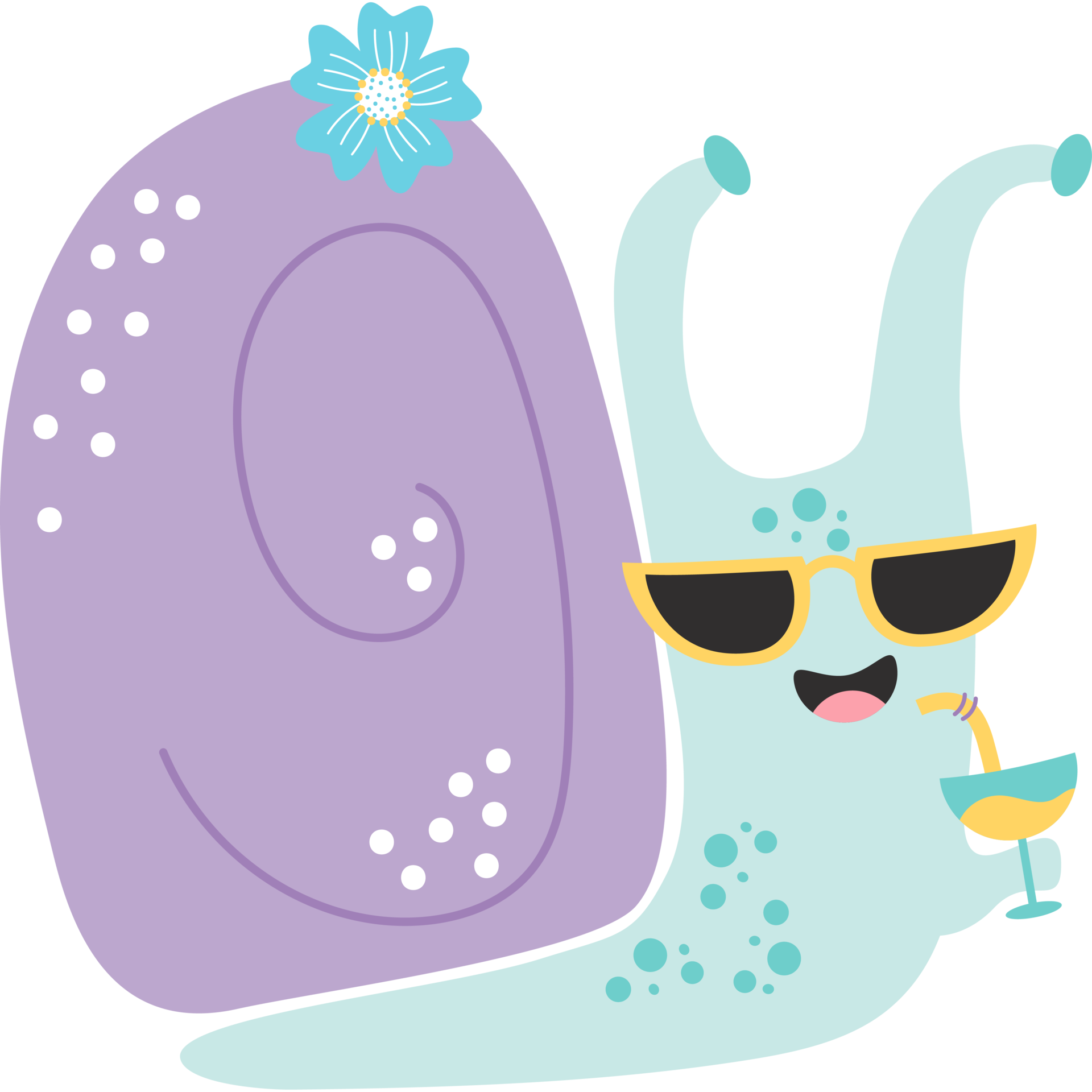 Funny snail in sunglasses with a cocktail 13471066 PNG