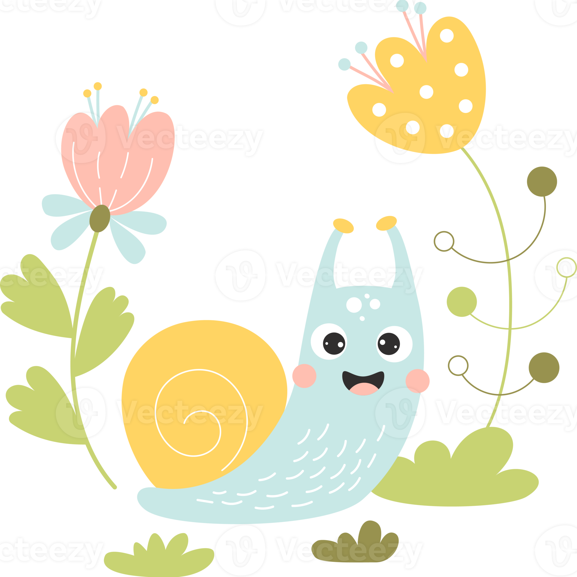 Cute snail in flowers 13471089 PNG