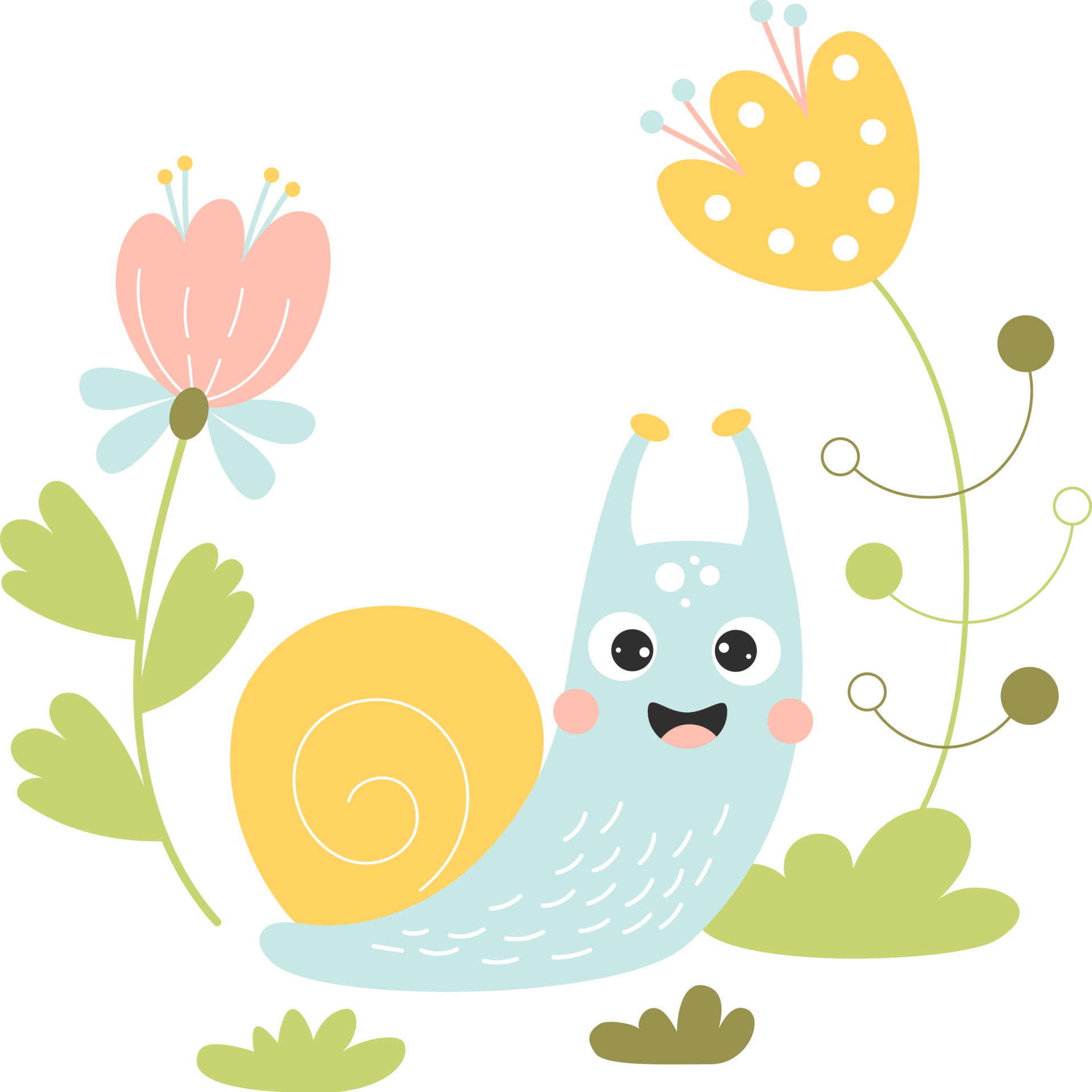 Cute snail in flowers 13471089 PNG