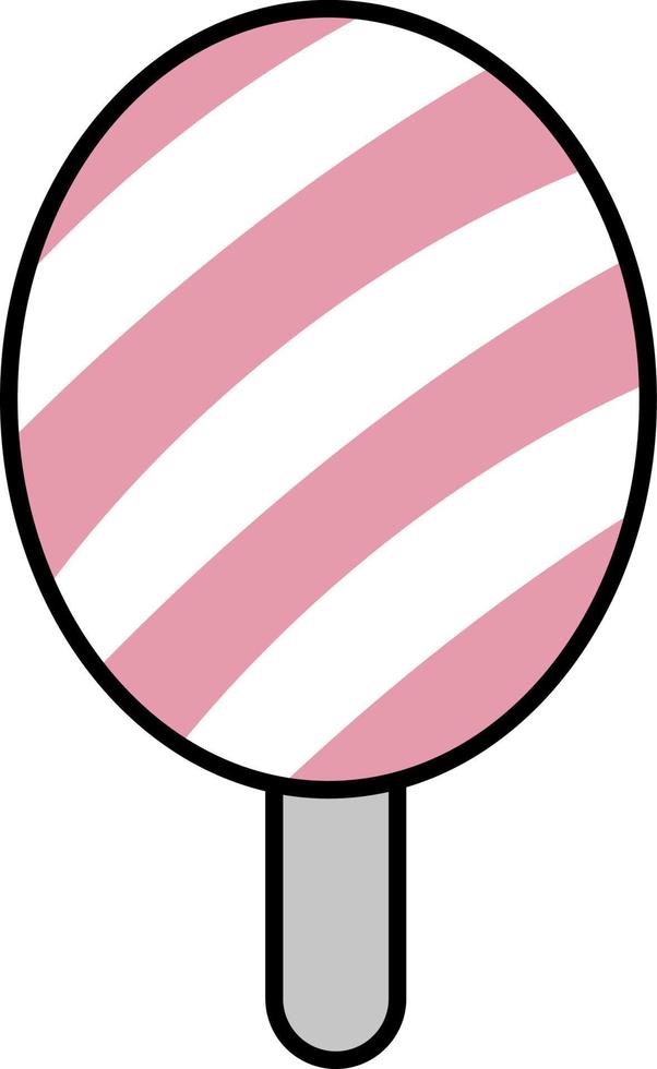 Ice cream on a stick with pink stripes, illustration, vector on white background.