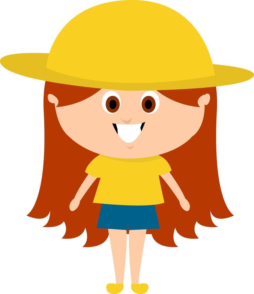 Niña en amarillo, ilustración, vector sobre fondo blanco.