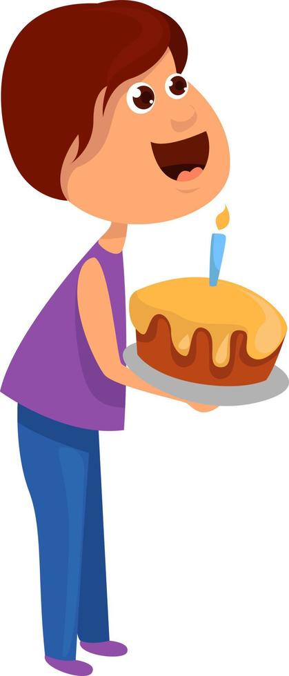 mujer sosteniendo pastel de cumpleaños, ilustración, vector sobre fondo blanco