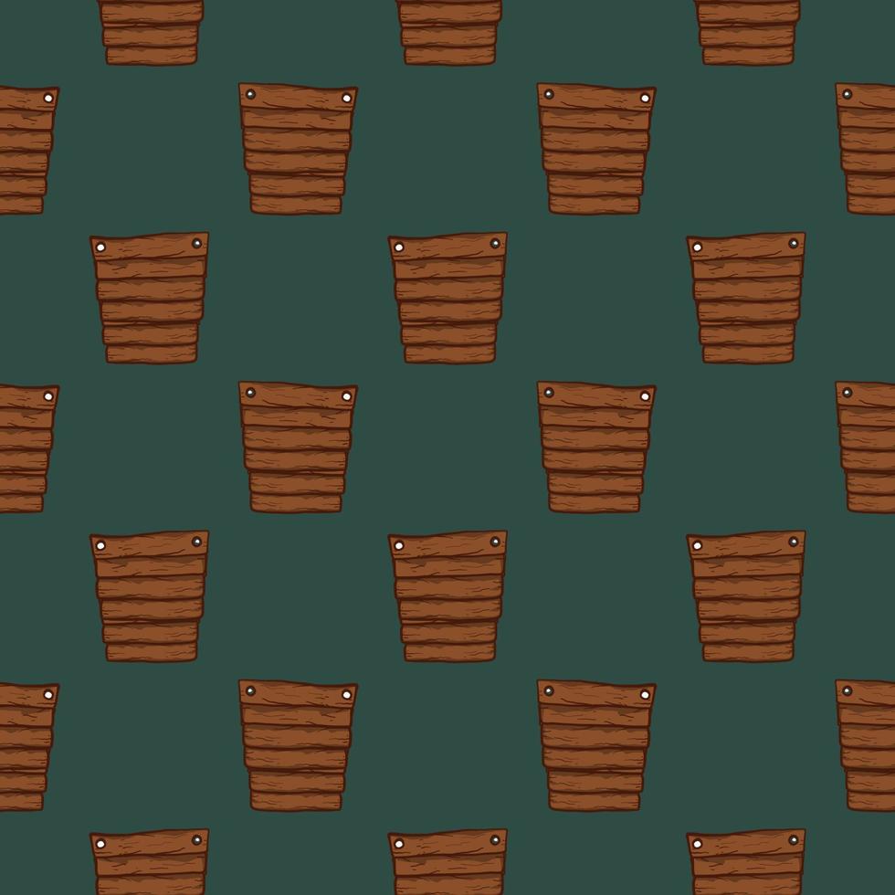 maceta de madera, patrón sin costuras sobre fondo gris oscuro. vector