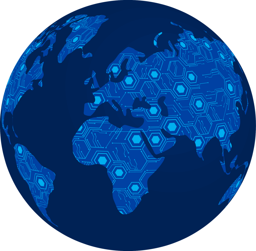 Blue Technology World Map Globe Cut Out png